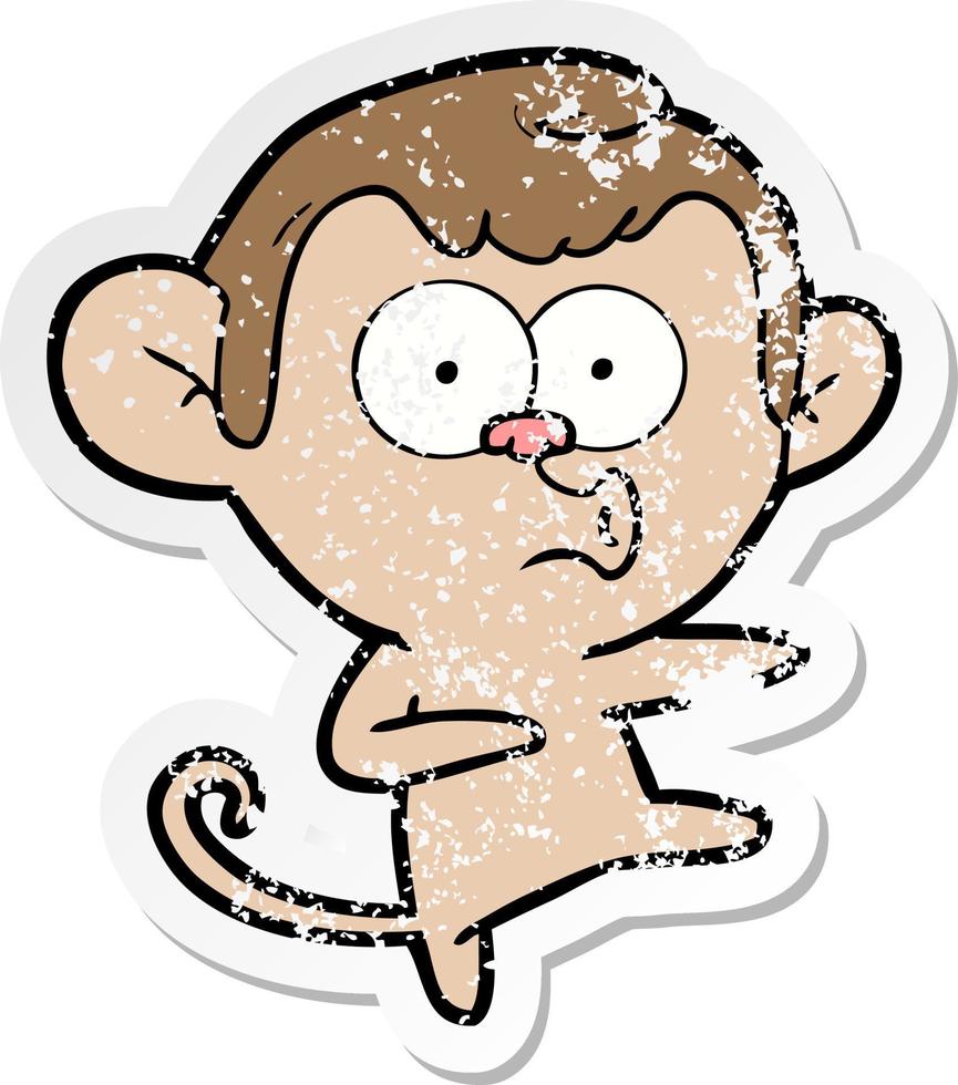 distressed sticker of a cartoon dancing monkey vector