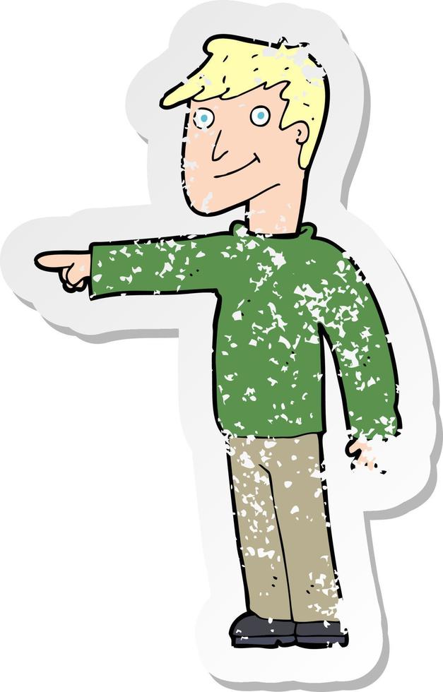 retro distressed sticker of a cartoon man pointing vector