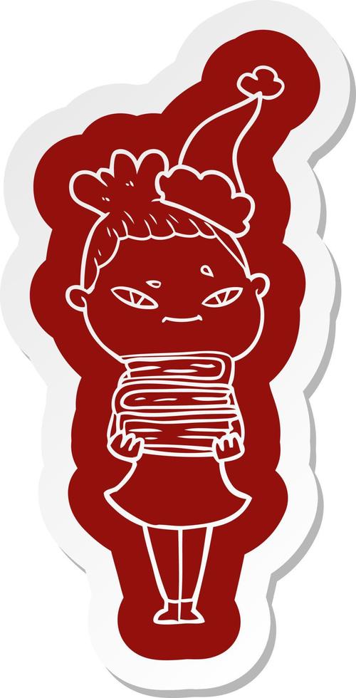 cartoon  sticker of a woman wearing santa hat vector