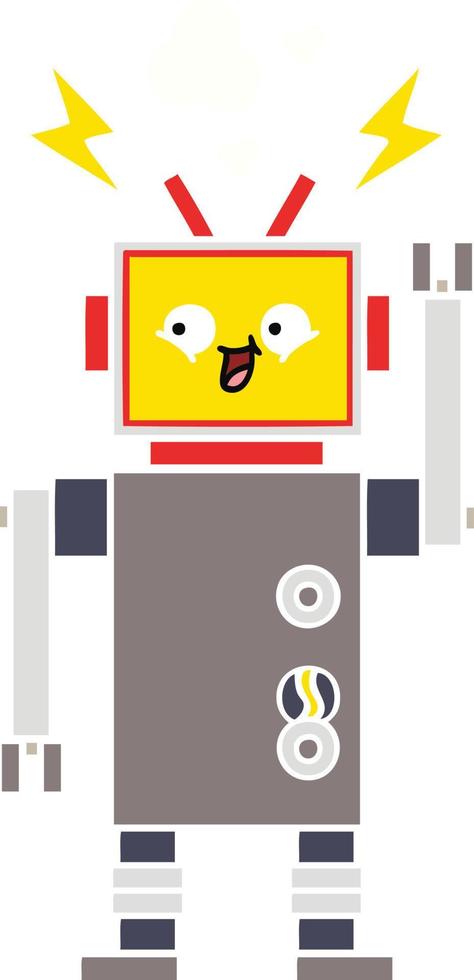 flat color retro cartoon dancing robot vector