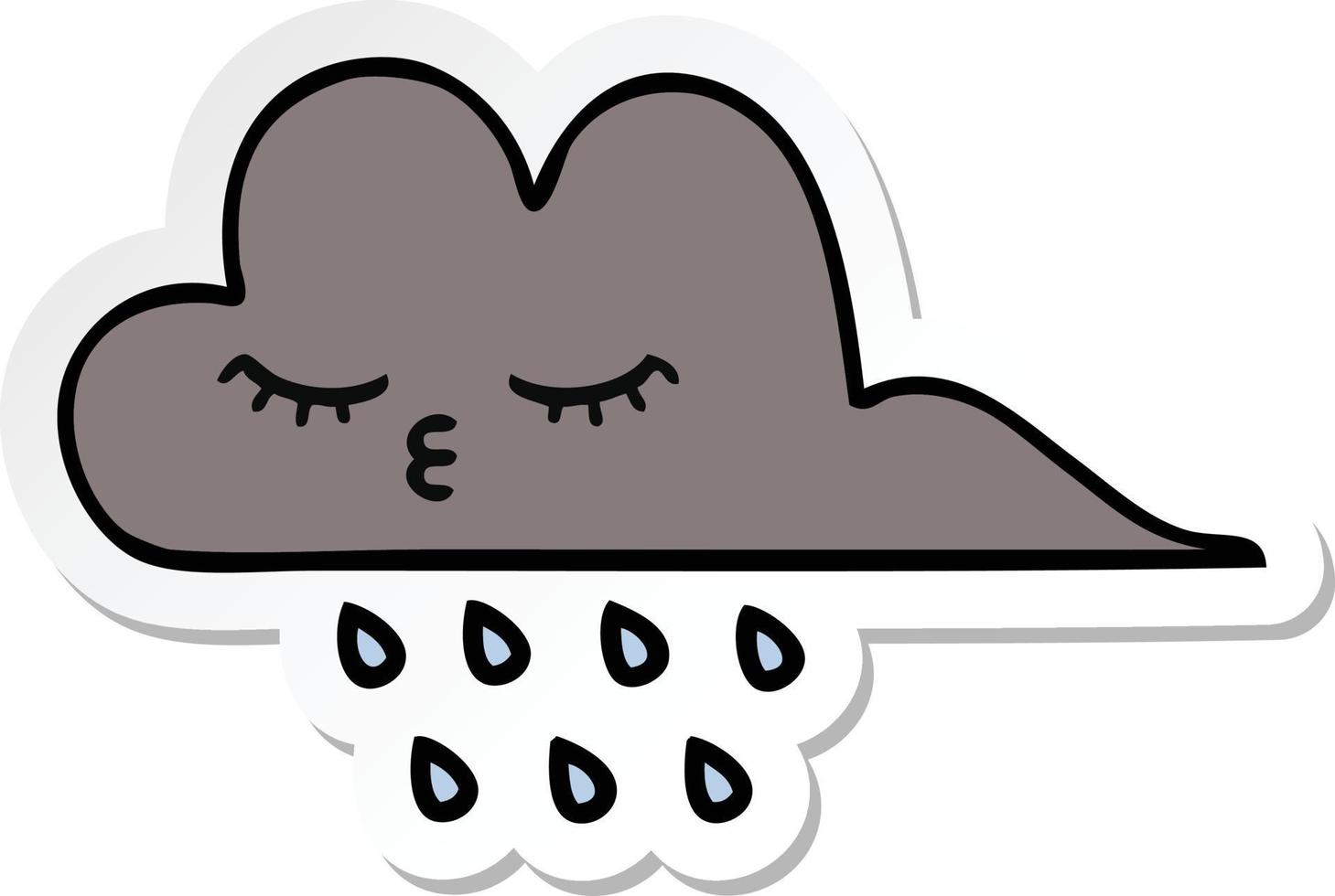 sticker of a cute cartoon storm rain cloud vector