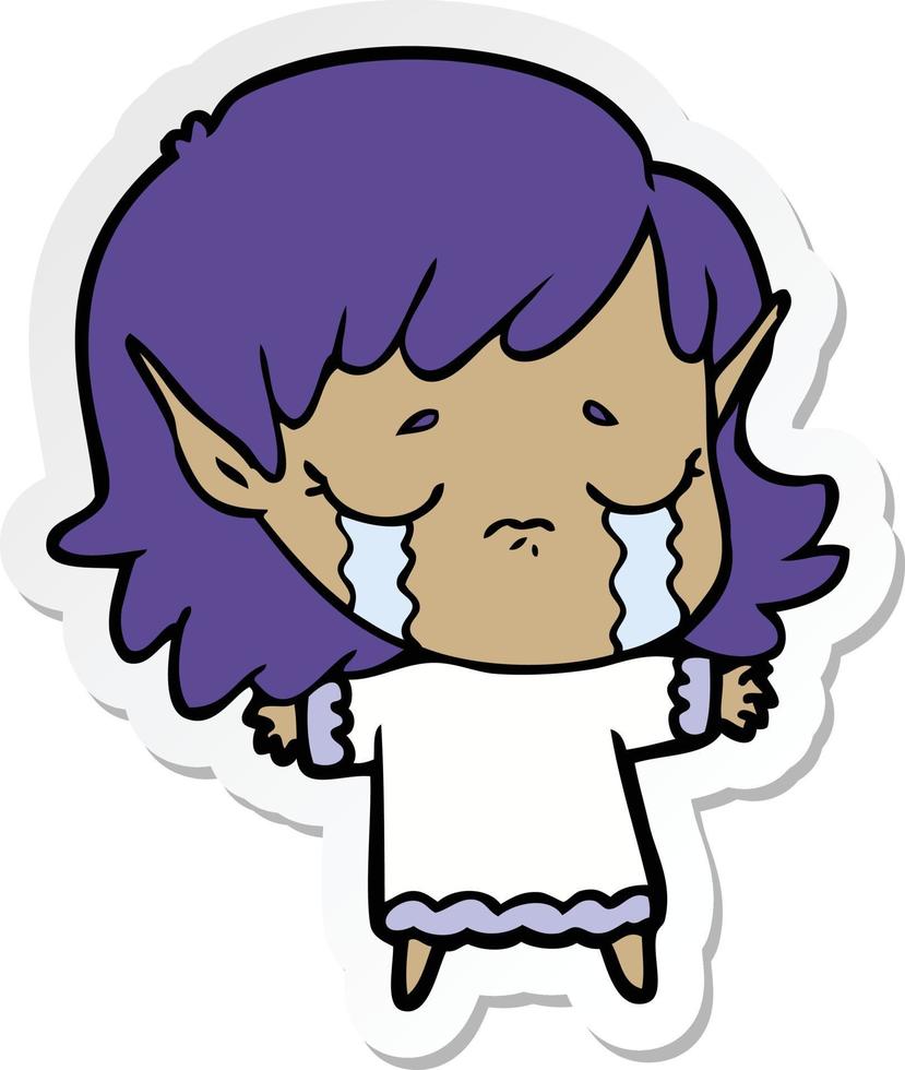 sticker of a cartoon crying elf girl vector