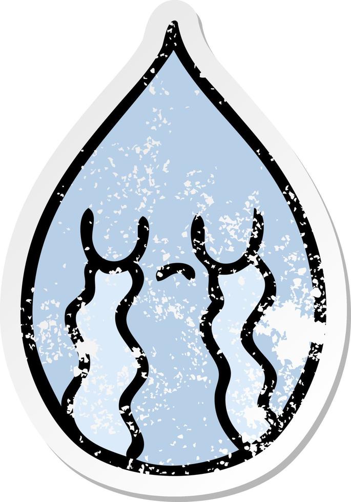 distressed sticker of a quirky hand drawn cartoon emotional rain drop vector