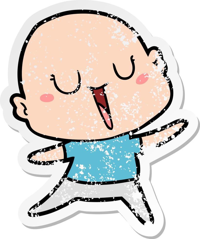 distressed sticker of a happy cartoon bald man vector