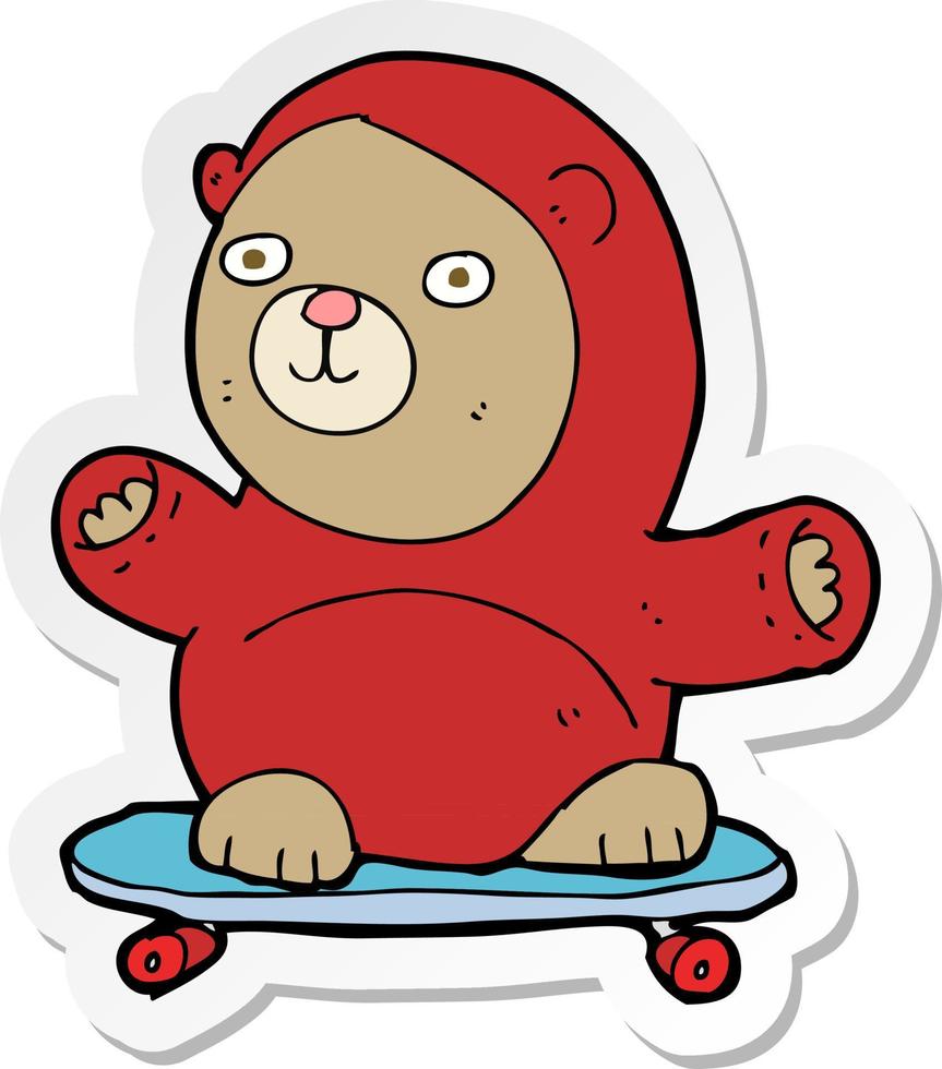 sticker of a cartoon bear on skateboard vector