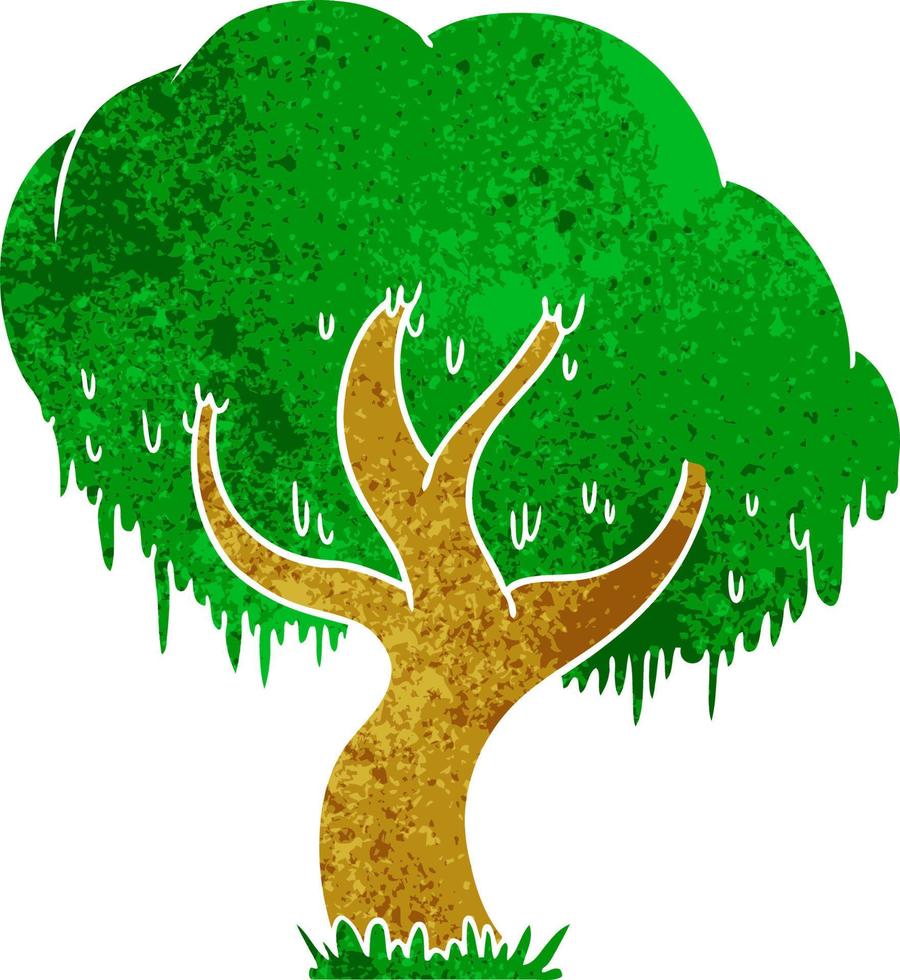 garabato de dibujos animados retro de un árbol verde vector