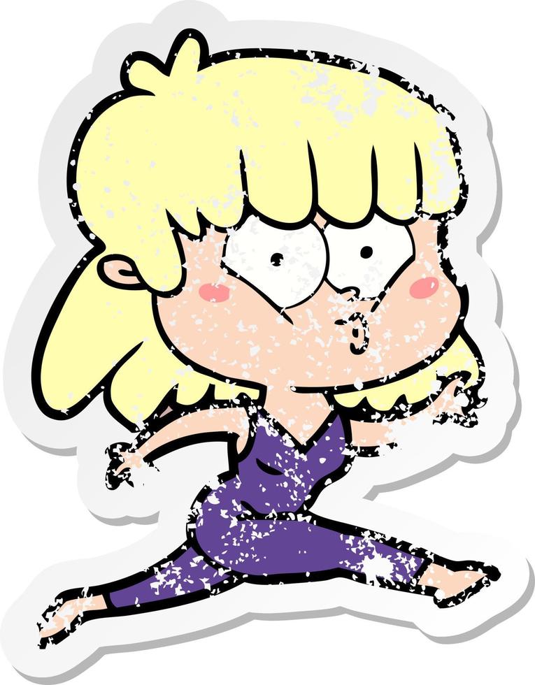 distressed sticker of a cartoon woman running vector