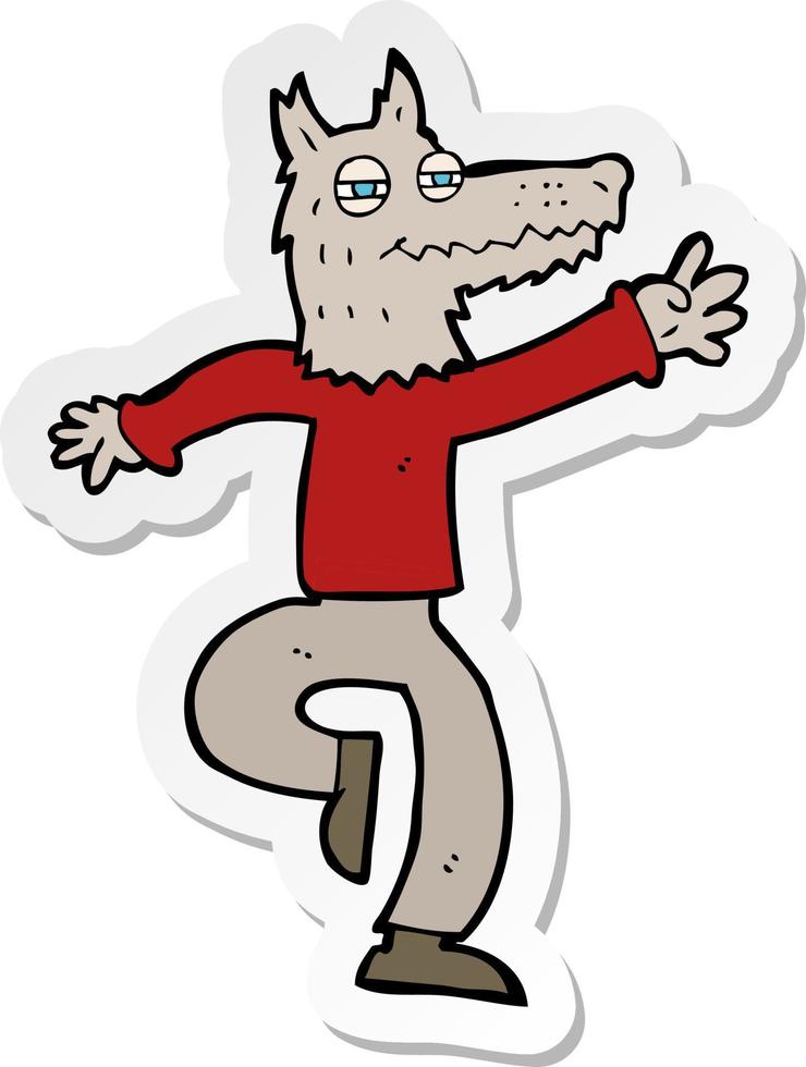 sticker of a cartoon happy wolf man vector