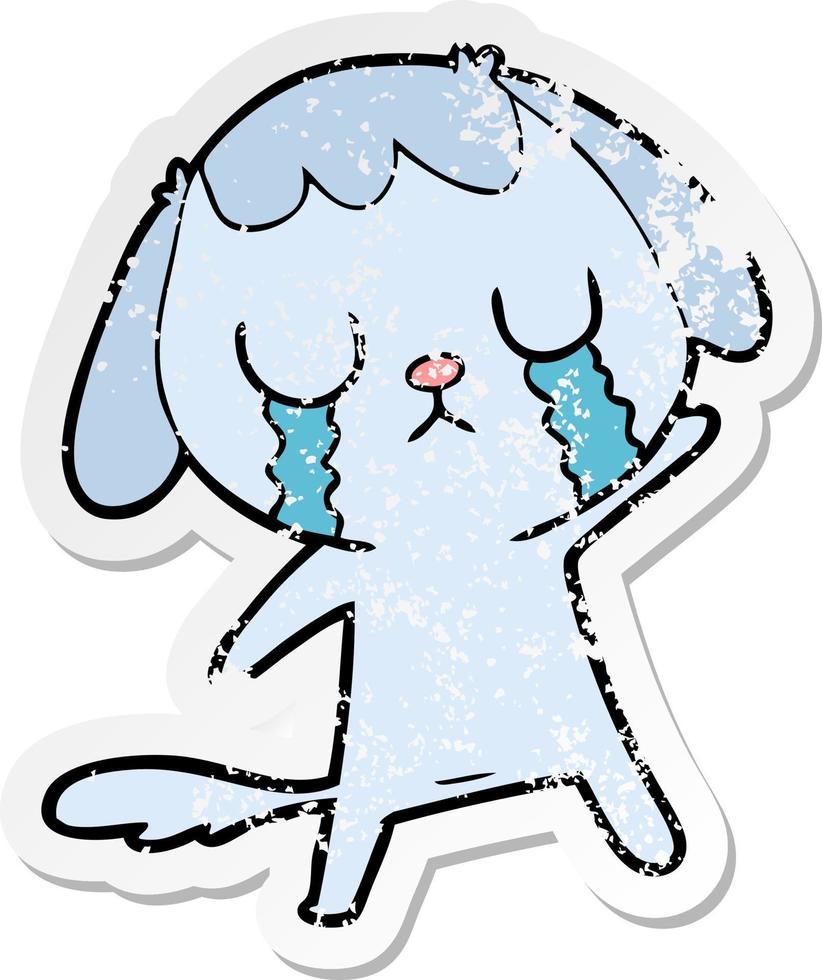 distressed sticker of a cute cartoon dog crying vector