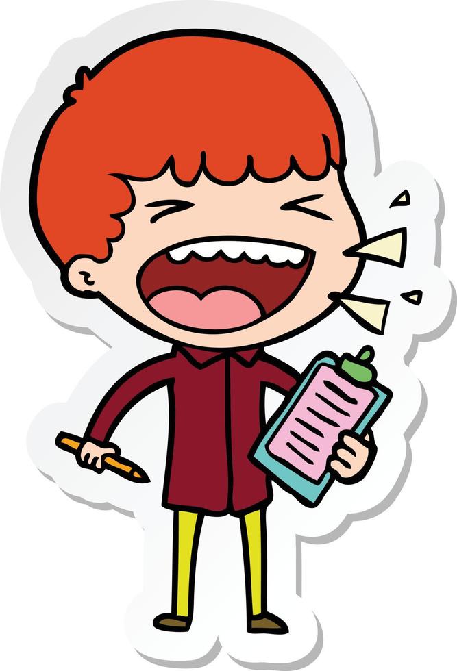 sticker of a cartoon laughing man vector