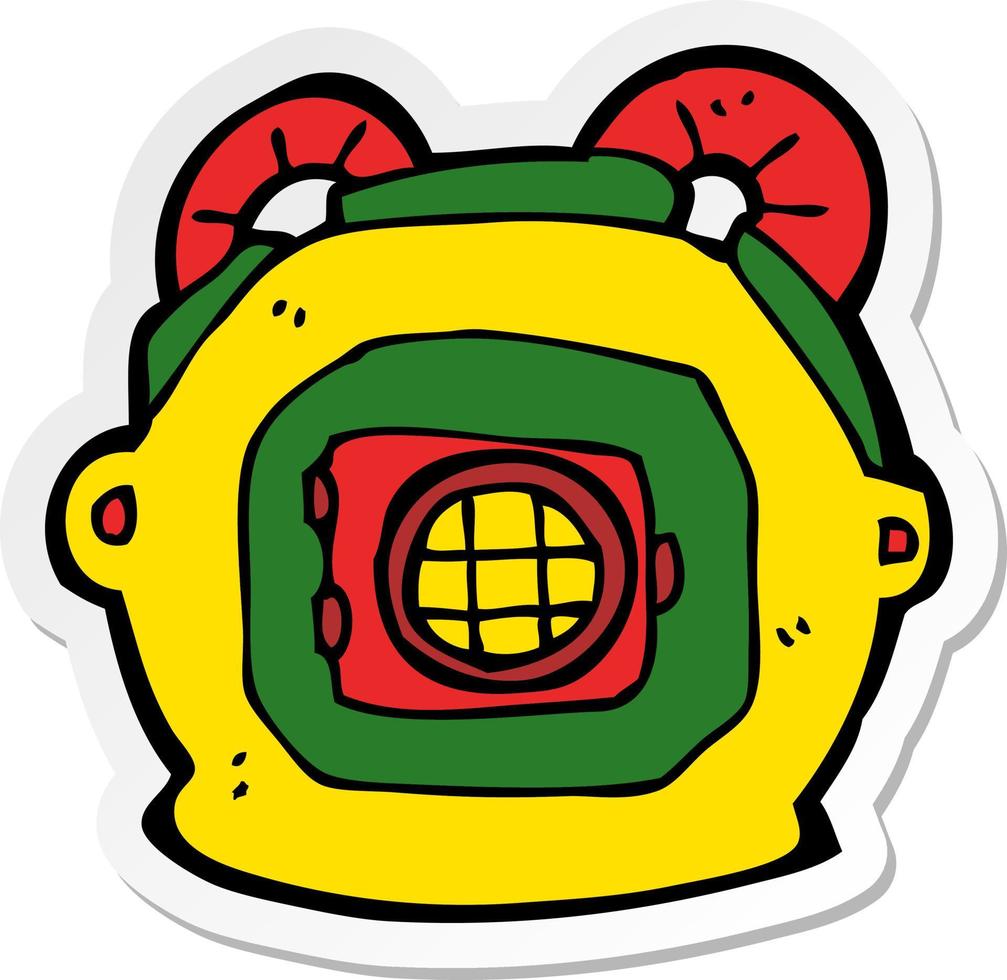 sticker of a cartoon old deep sea diver helmet vector