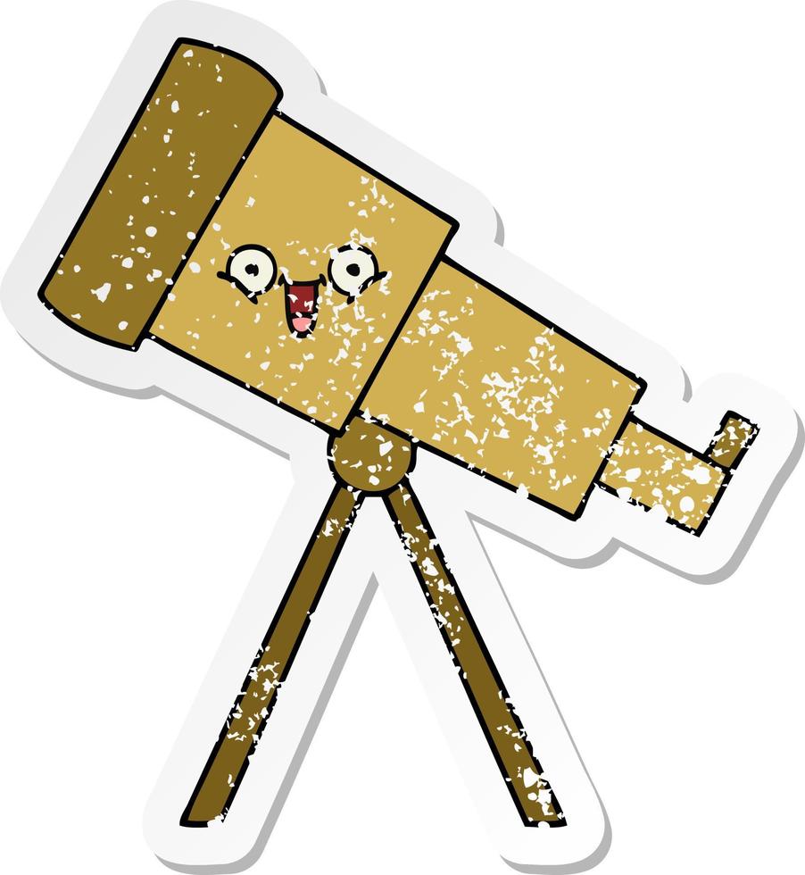 distressed sticker of a cute cartoon telescope vector