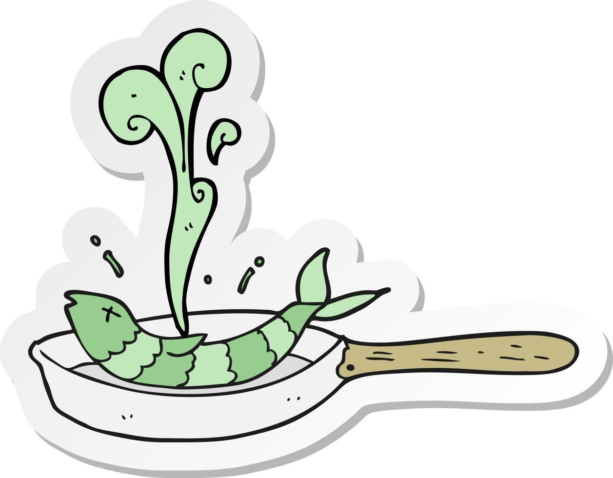sticker of a cartoon frying fish vector