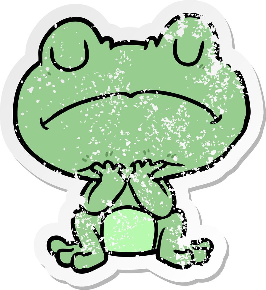 distressed sticker of a cartoon frog vector