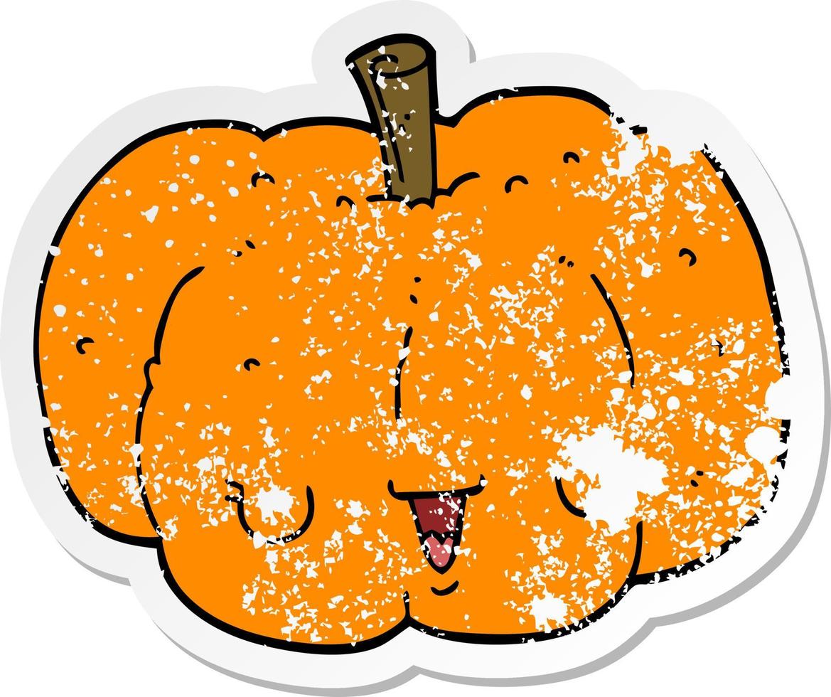 distressed sticker of a cartoon pumpkin vector