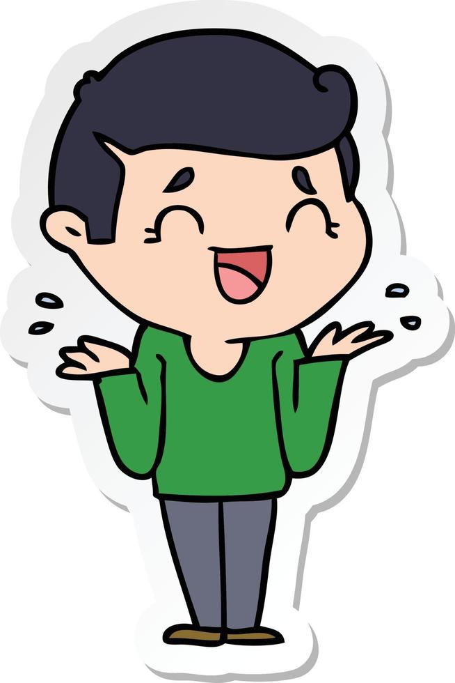 sticker of a cartoon laughing confused man vector