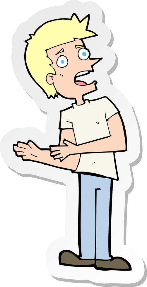 sticker of a cartoon man making excuses vector