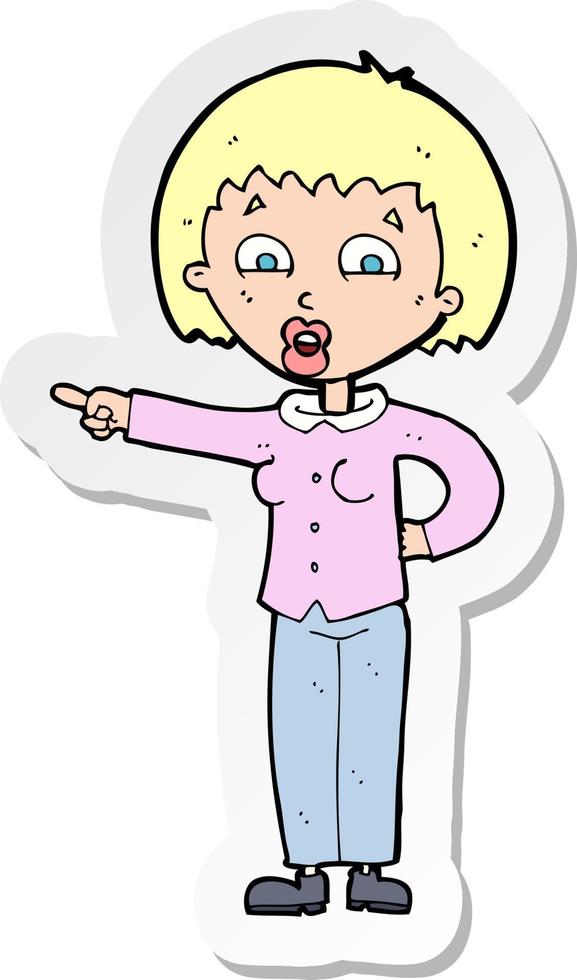 sticker of a cartoon pointing woman vector