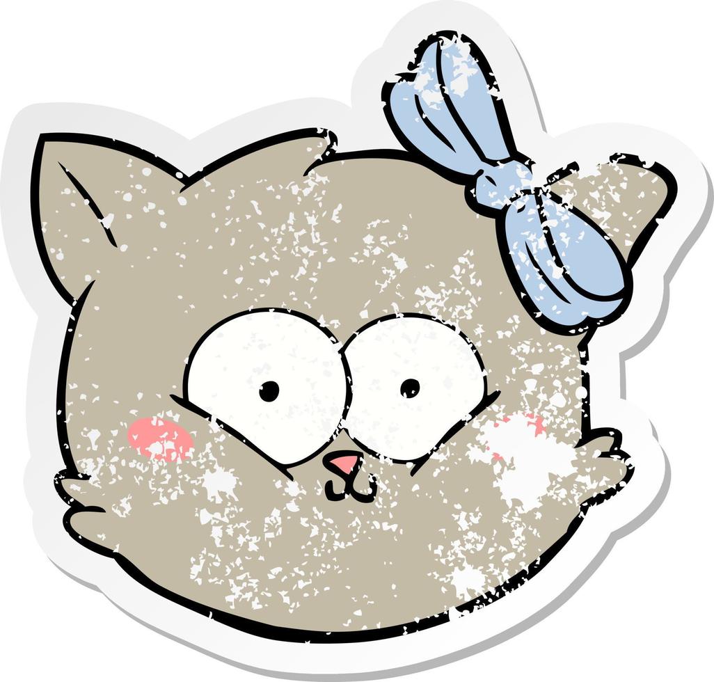 distressed sticker of a cute cartoon kitten face vector