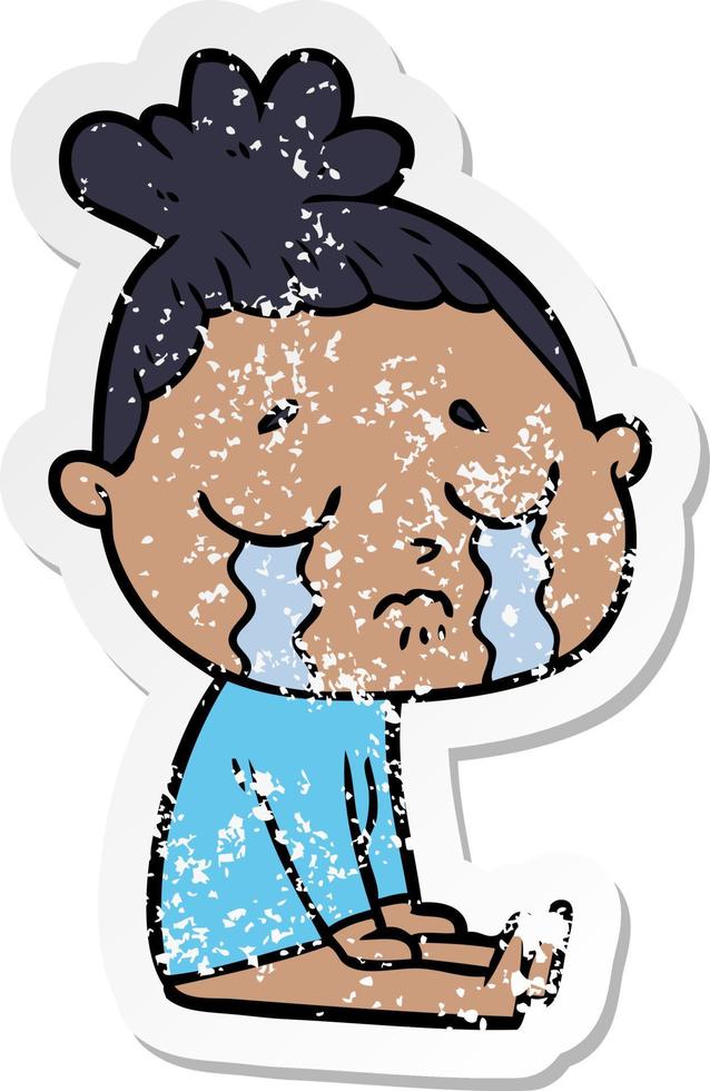 distressed sticker of a cartoon crying woman vector