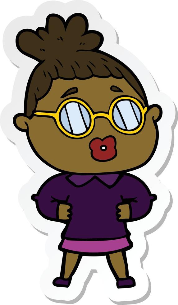 sticker of a cartoon woman wearing spectacles vector