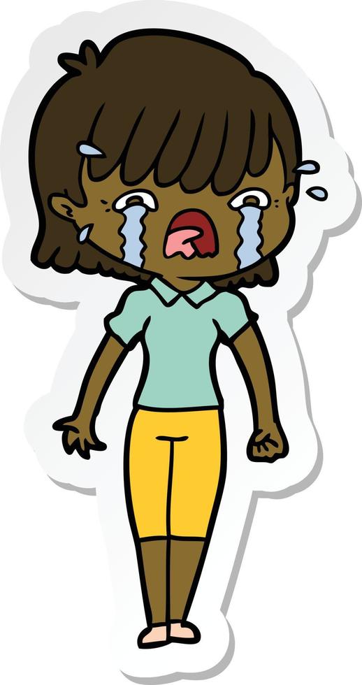 sticker of a cartoon girl crying vector