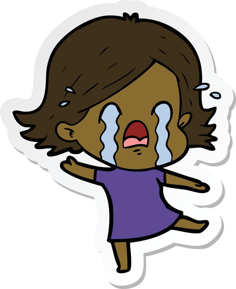 sticker of a cartoon woman crying vector