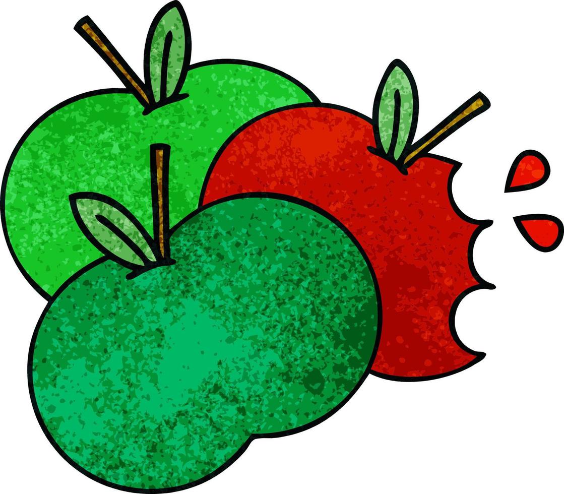 retro grunge texture cartoon juicy apple vector