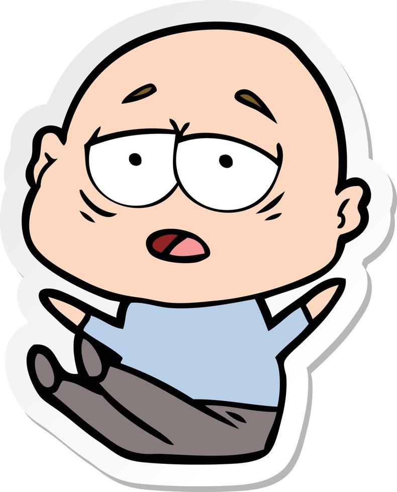 sticker of a cartoon tired bald man vector