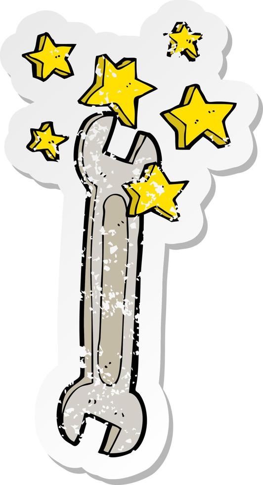 retro distressed sticker of a cartoon spanner vector