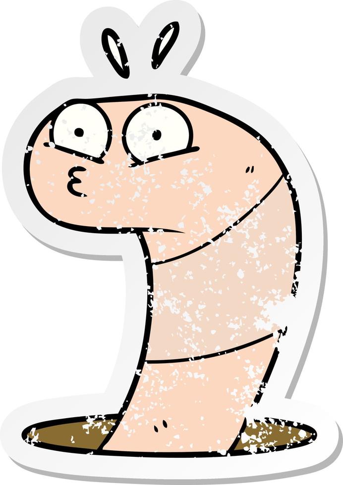 distressed sticker of a cartoon surprised worm vector