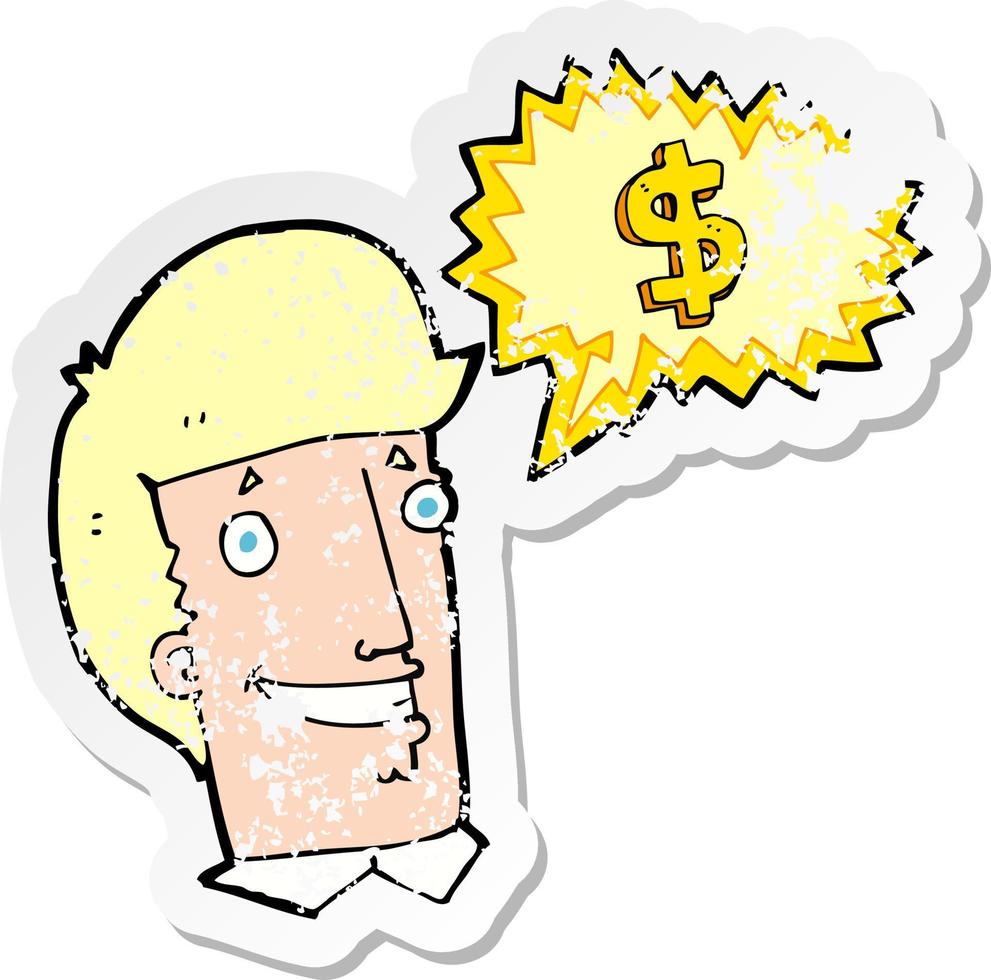 retro distressed sticker of a cartoon salesman vector