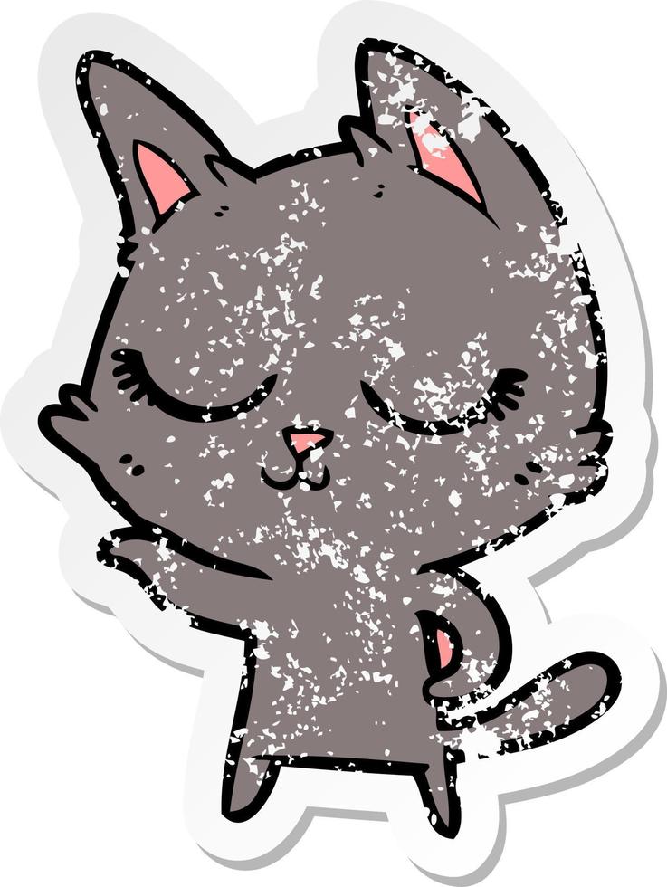 distressed sticker of a calm cartoon cat vector