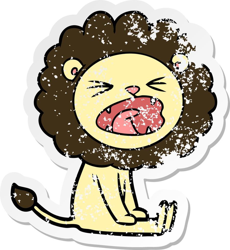 distressed sticker of a cartoon angry lion vector