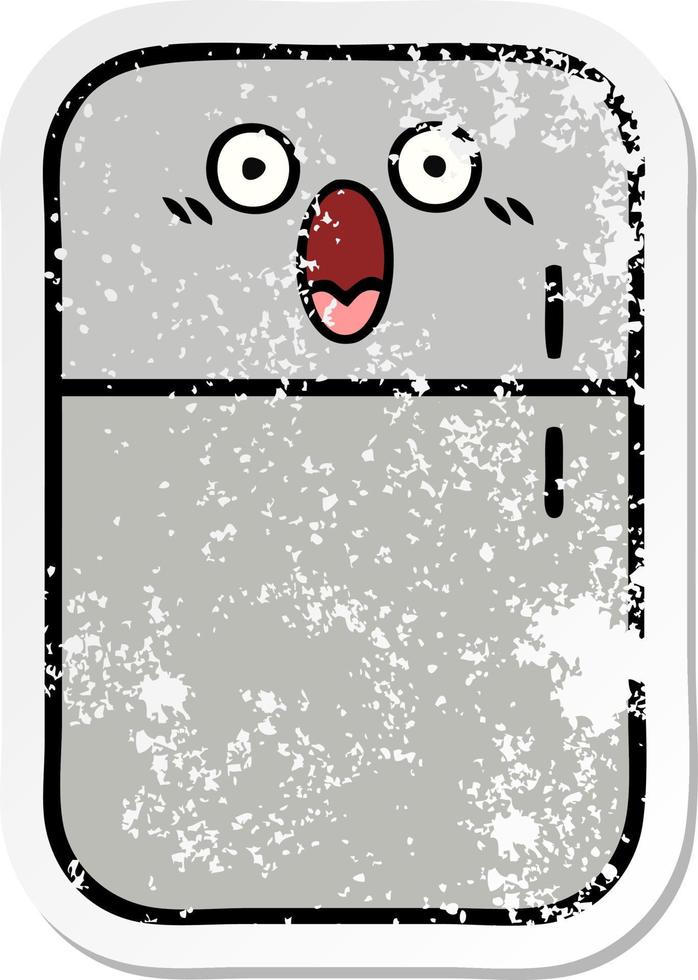 distressed sticker of a cute cartoon fridge freezer vector