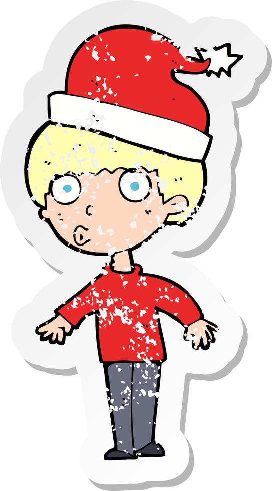 retro distressed sticker of a cartoon man ready for christmas vector