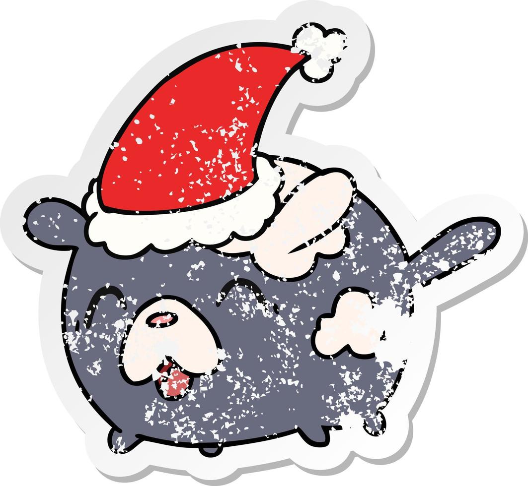 christmas distressed sticker cartoon of kawaii dog vector