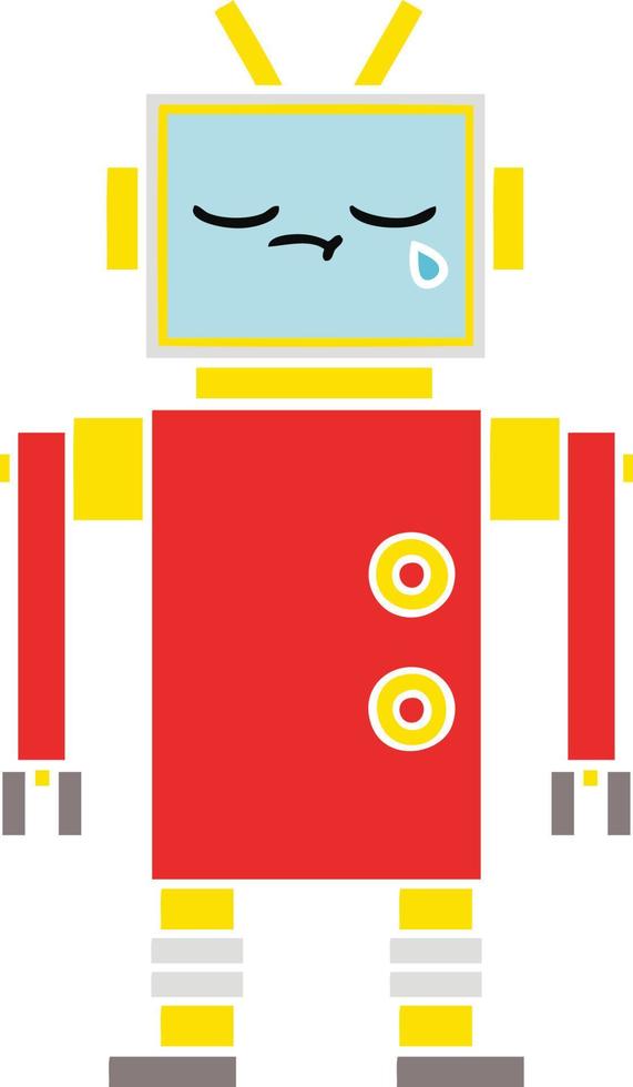 flat color retro cartoon crying robot vector