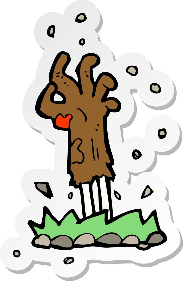 sticker of a cartoon zombie hand rising from ground vector