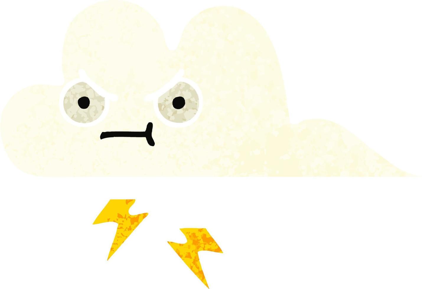 retro illustration style cartoon thunder cloud vector