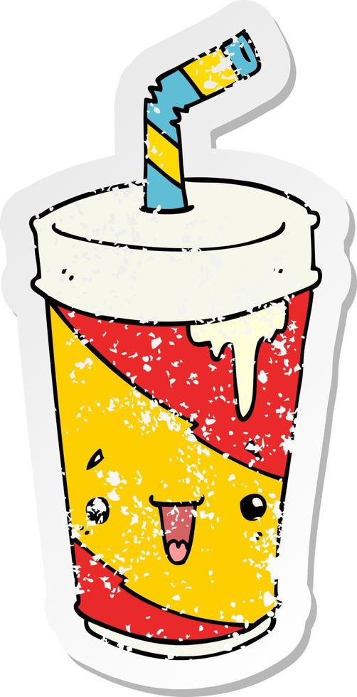 distressed sticker of a cartoon soda cup vector