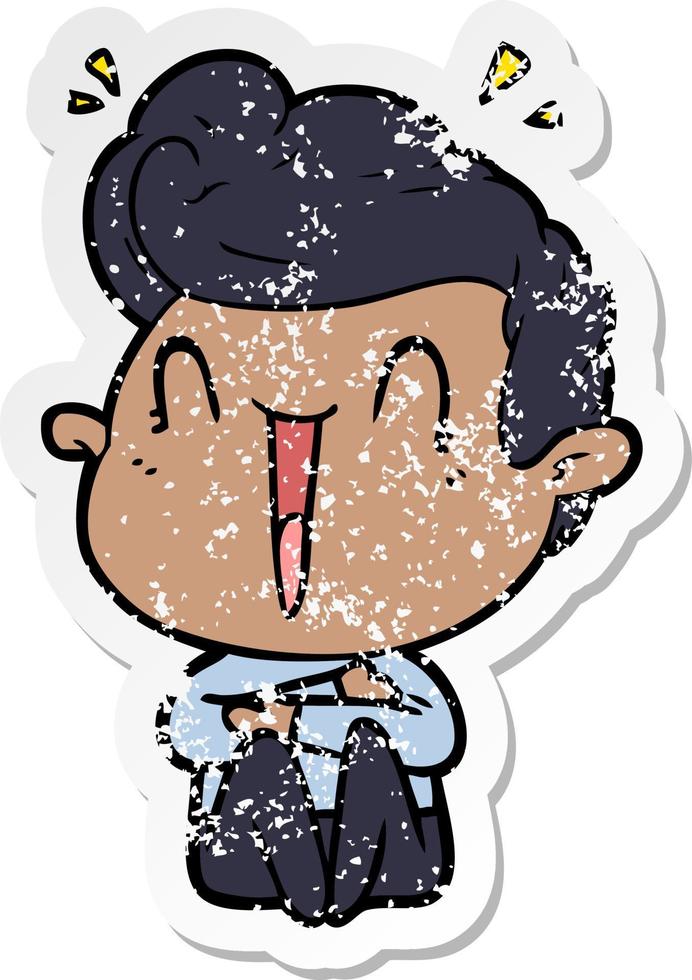 distressed sticker of a cartoon excited man vector