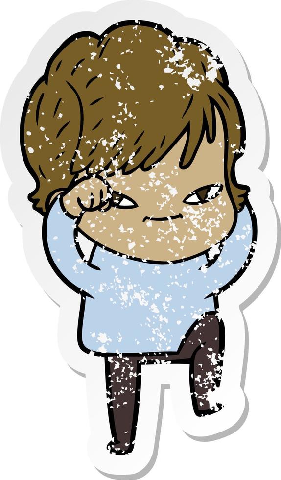 distressed sticker of a cartoon happy woman vector