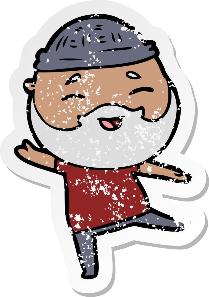distressed sticker of a cartoon happy bearded man vector