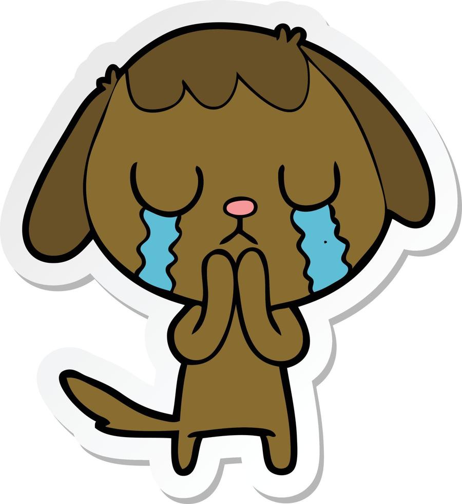 sticker of a cute cartoon dog crying vector