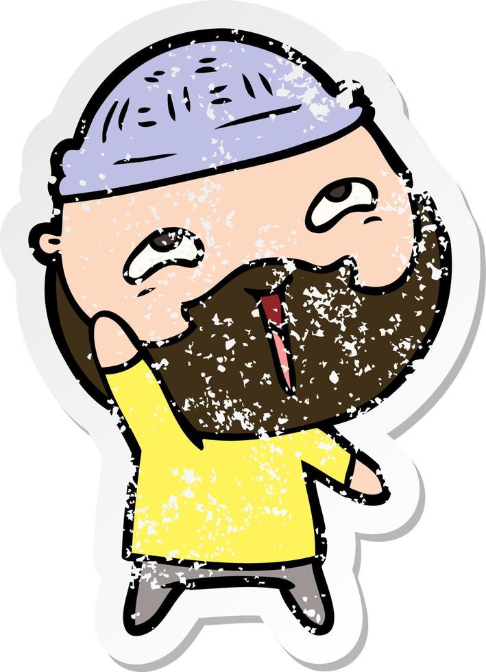 distressed sticker of a cartoon happy bearded man vector