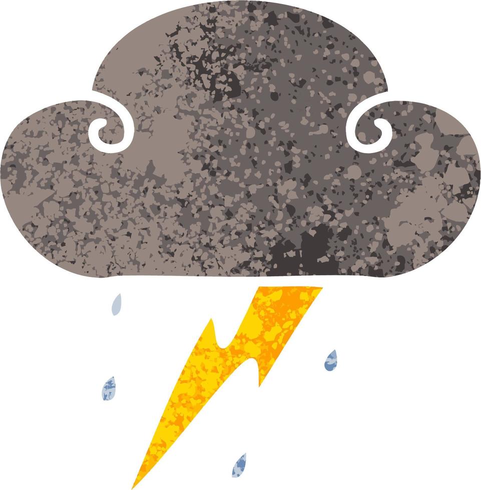 quirky retro illustration style cartoon thunder cloud vector
