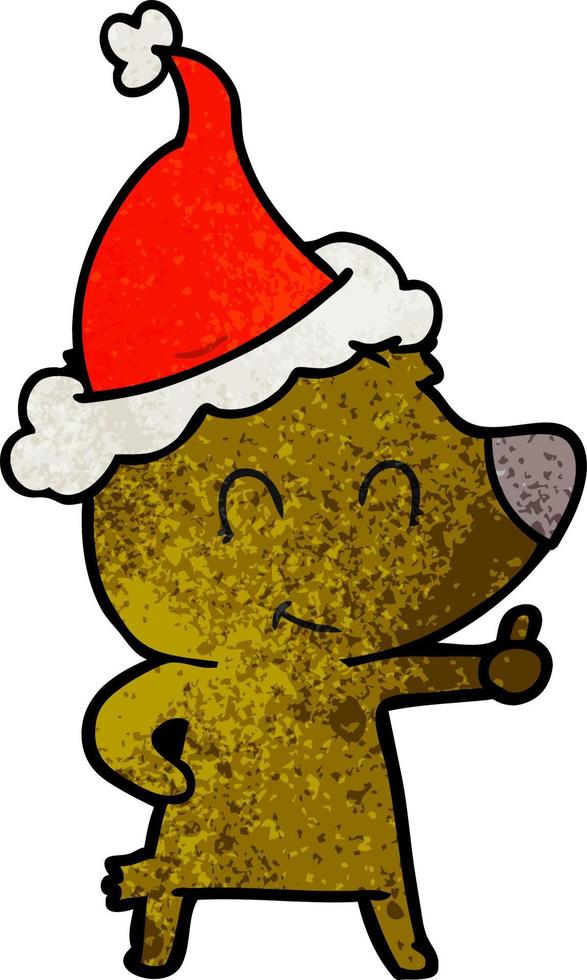 female bear textured cartoon of a wearing santa hat vector