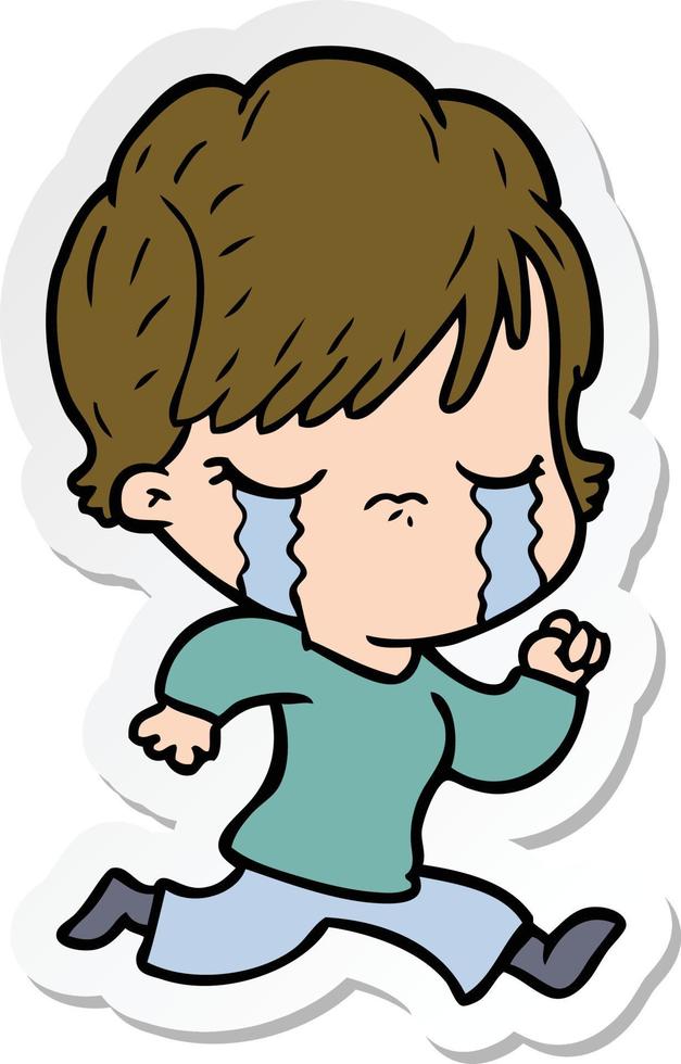 sticker of a cartoon woman crying vector