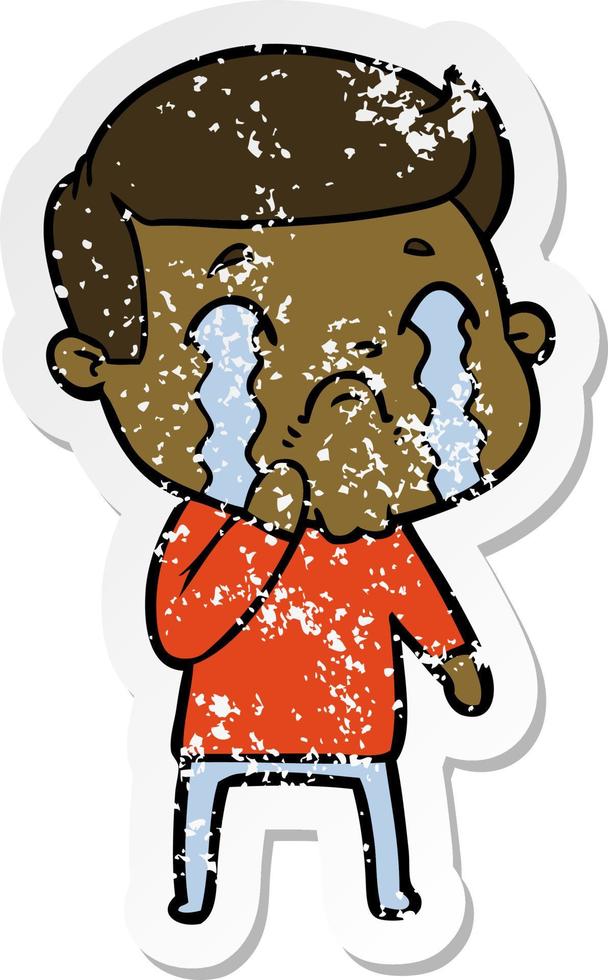 distressed sticker of a cartoon man crying vector